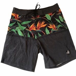 Body Glove Men's 30 Vapor Grey Floral Board Swim Shorts Velcro Tie Waist…
